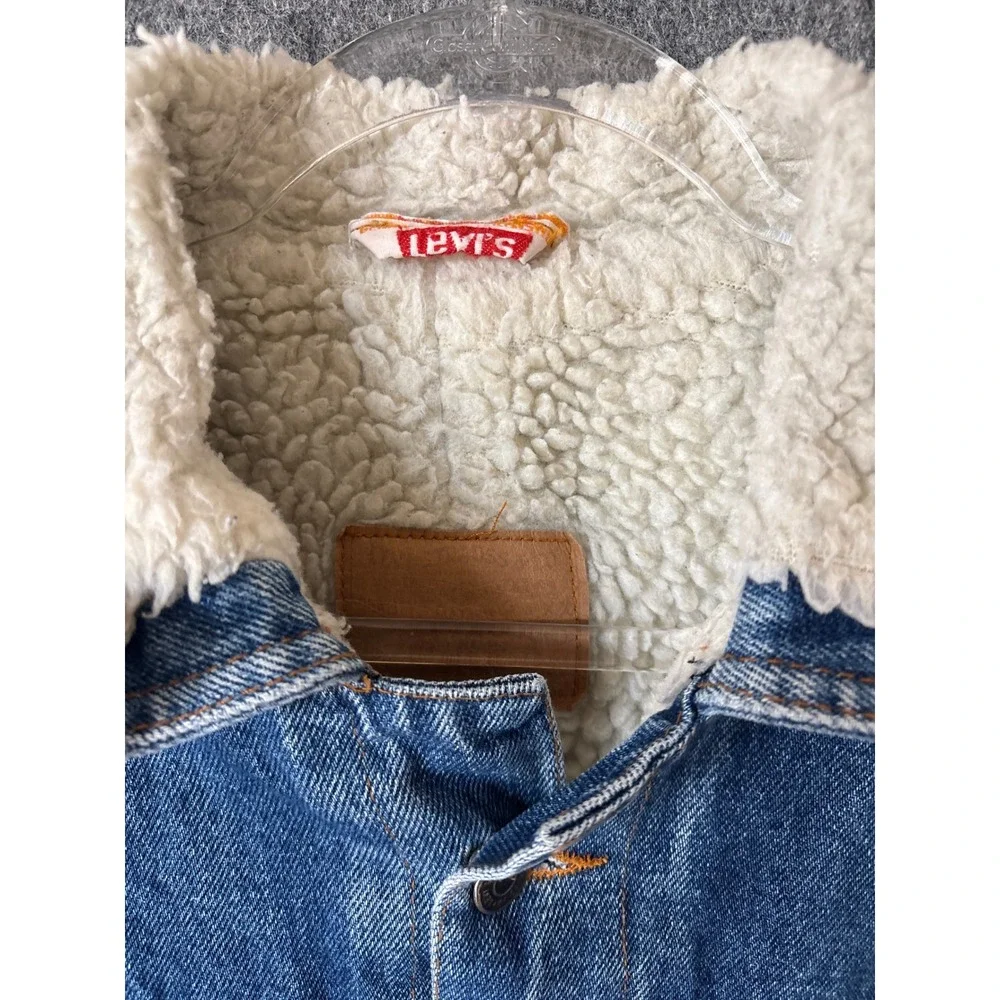 Levis Jinglers Sherpa‎ Lined Denim Trucker Jacket Mens Medium Blue Wash Vintage